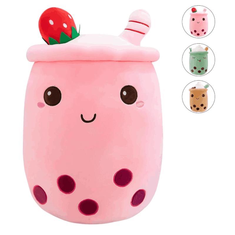 Cute Strawberry Milk Tea Design Plush Toy, 1 Count Cartoon Soft Strawberry Milk Tea Cup Pillow, Home Hugging Gifts, Birthday Gift