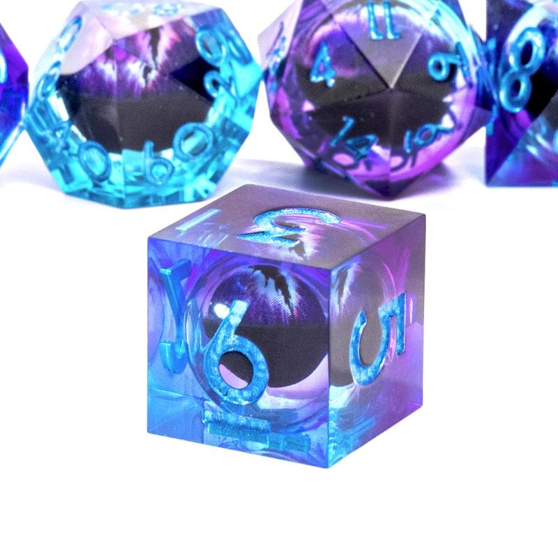 Beholder's Dragon Eye DND Dice Set - 7 PCS Sharp Edge Liquid Core Resin Cat Eye Dice with Gift Box, Perfect for Halloween Gift Idea for Dungeons & Dragons and TTRPG