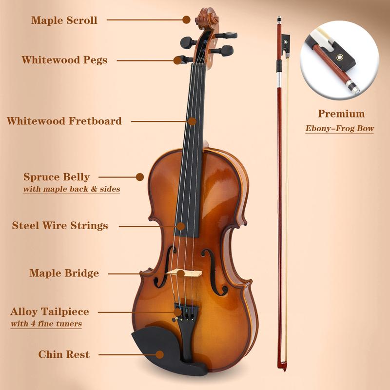 Oneder 4 4 Rainbow Violin Set Full Size for Adults Beginners with Hard Case, Shoulder Rest, Rosin, Bow, Tuner, Extra Bridge Strings, 10 Music Stickers