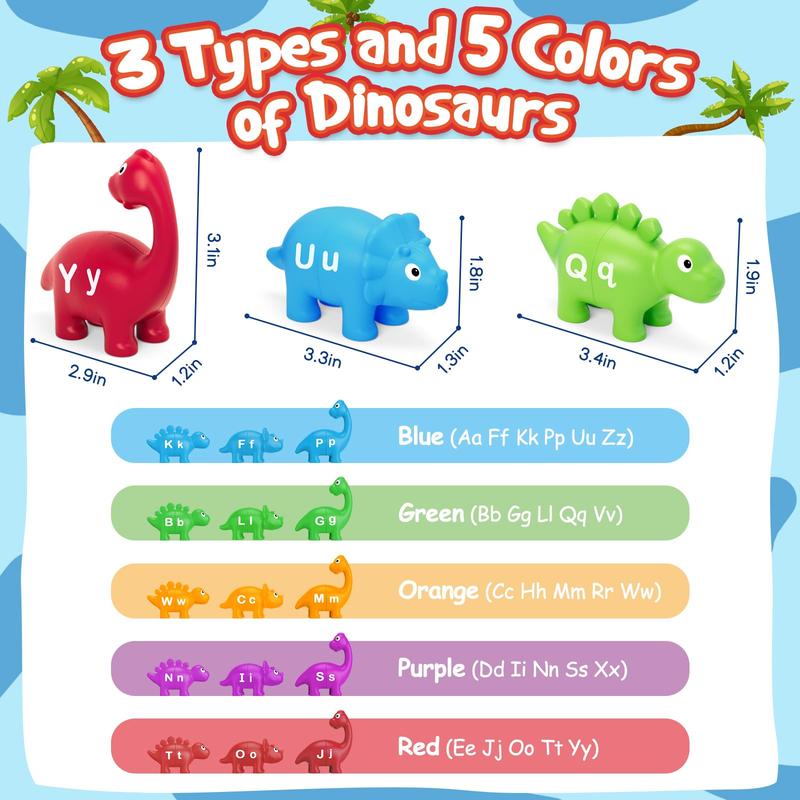 Kasfalci Alphabet Learning Toys, Dinosaur Toys,Matching Letter Game, Color Sorting, Educational Montessori Fine Motor Toys, Learning Activities