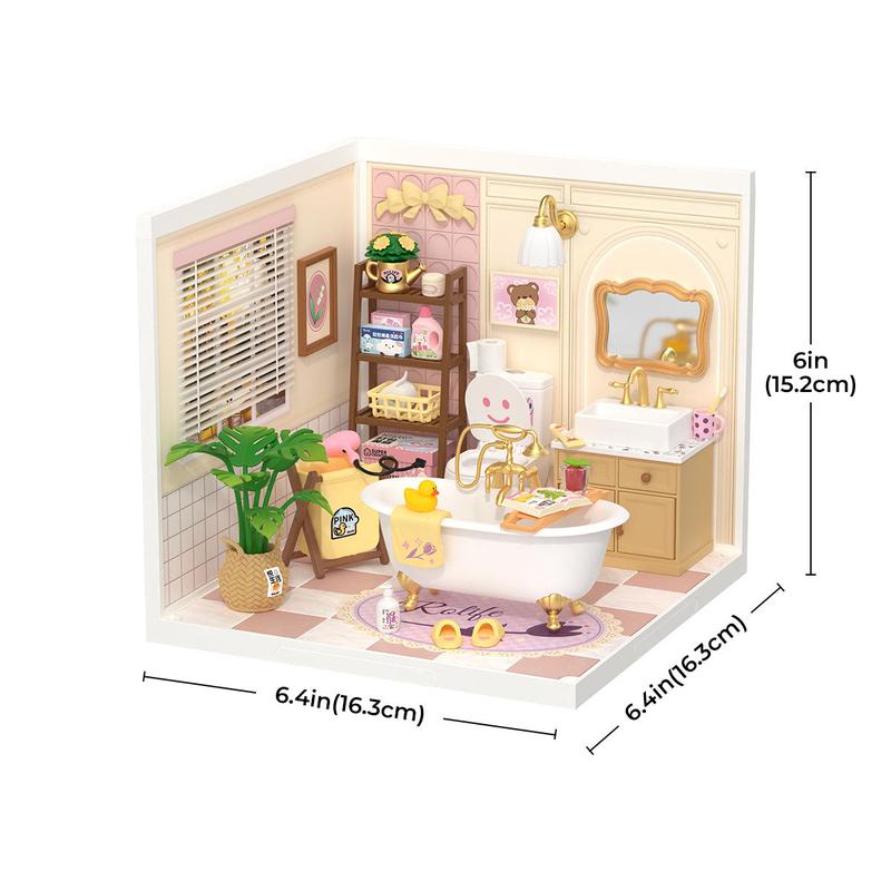 Rolife Pop Bubble Bathroom DIY Miniature House Kit DW014B with LED Lights Plastic Craft Kit & Fun Decorative Ornament