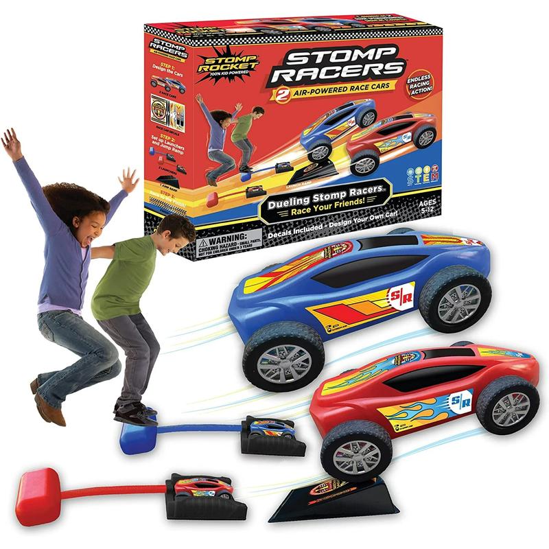 Stomp Racers Air Powered Race Cars by Stomp Rocket, 2 Car Racer Pack - Dueling Stomp Racers Toy Car Launcher, STEM Learning Toy for Kids