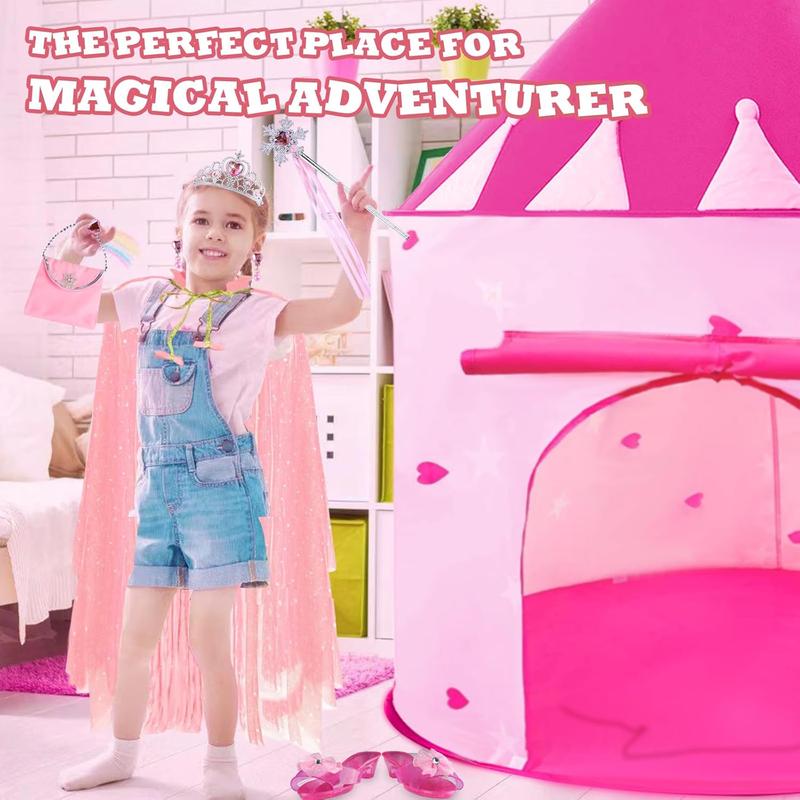 Christmas 15Pcs Princess Castle Play Tent Dress Up with LED Glow in The Dark Stars for Little Girls－Princess Dress Up Cape with Crown,Girl Play Tent House Toy for Indoor & Outdoor Use