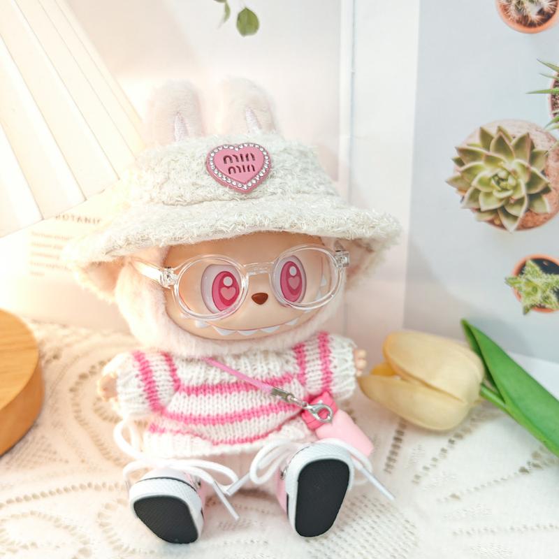 (Clothes Only) Doll Clothes labubu Monsters knit Clothes with Hat Bottle Camera Shoes Glasses, labubu Have A Seat and Macarons Version Christmas Winter Outfit