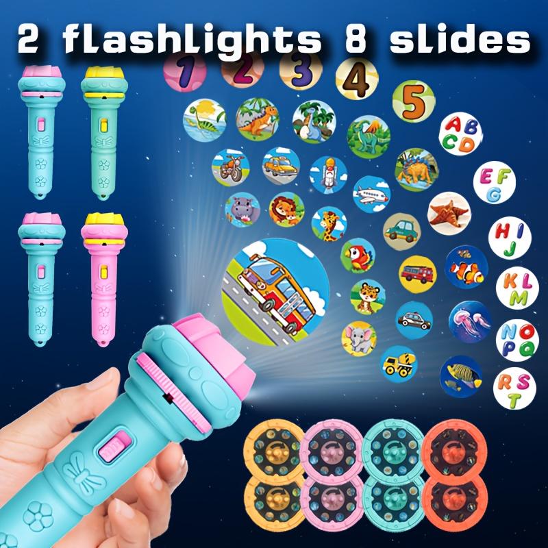 2pcs 2-Pack Kids Projection Flashlights with 64 Patterns, Educational Dinosaur, Space, Vehicle Toys for Bedtime Fun and Learning