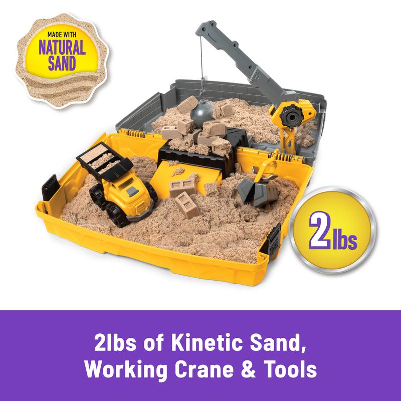 Kinetic Sand, Construction Site Folding Sandbox Playset with Vehicle and 2lbs Kinetic Sand, for Kids Aged 3 and up