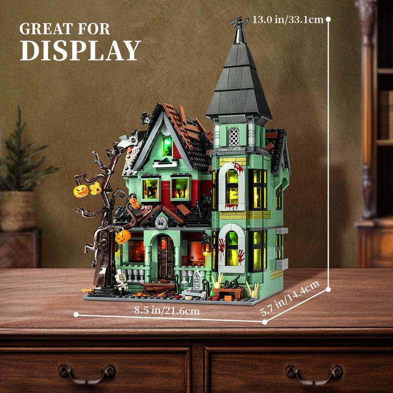 2024 Newest Haunted House Building Blocks Set with LED Light, Perfect Halloween Toys and Gifts for Fans and Kids (1196 pcs)