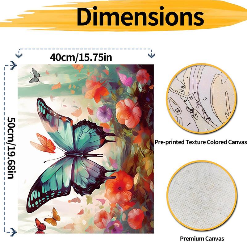 Butterfly & Flower Pattern DIY Painting By Numbers Kit, 1 Set DIY Paint By Numbers Kit without Frame, DIY Wall Art Painting for Home Bedroom