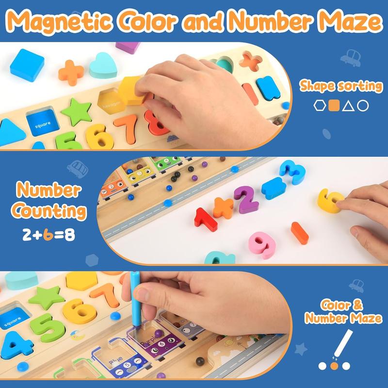 Magnetic Color and Number Maze, Montessori Toys for 3+ Year Old, Shape & Number Wooden Puzzle Sorting Toys, Toddler Fine Motor Skills Toys, Stocking Stuffers for Kids, Gifts for Boys Girls