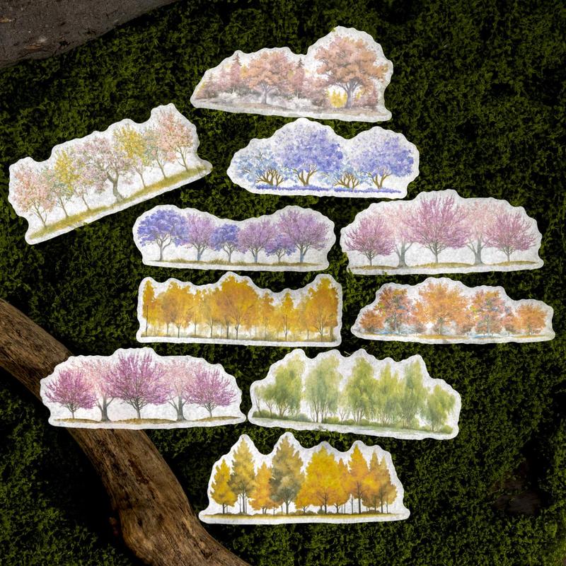 Forest Tree Shadow Pattern Sticker, 20pcs pack Scrapbooking & Stamping Sticker, DIY Decorative Sticker for Scrapbooking & Journal Making