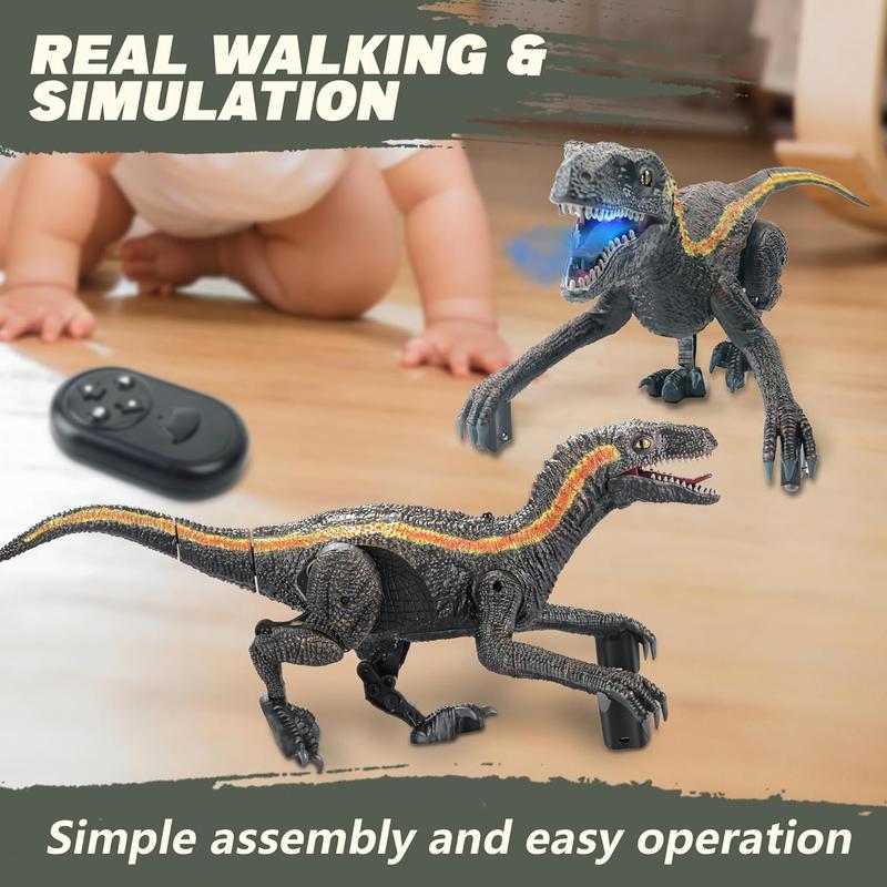 Remote Control Dinosaur - Realistic Electronic Velociraptor with 3D Eyes Shaking Head Light Sounds, Christmas Toy for Ages 3+ Boys and Girls dinosaur  animal