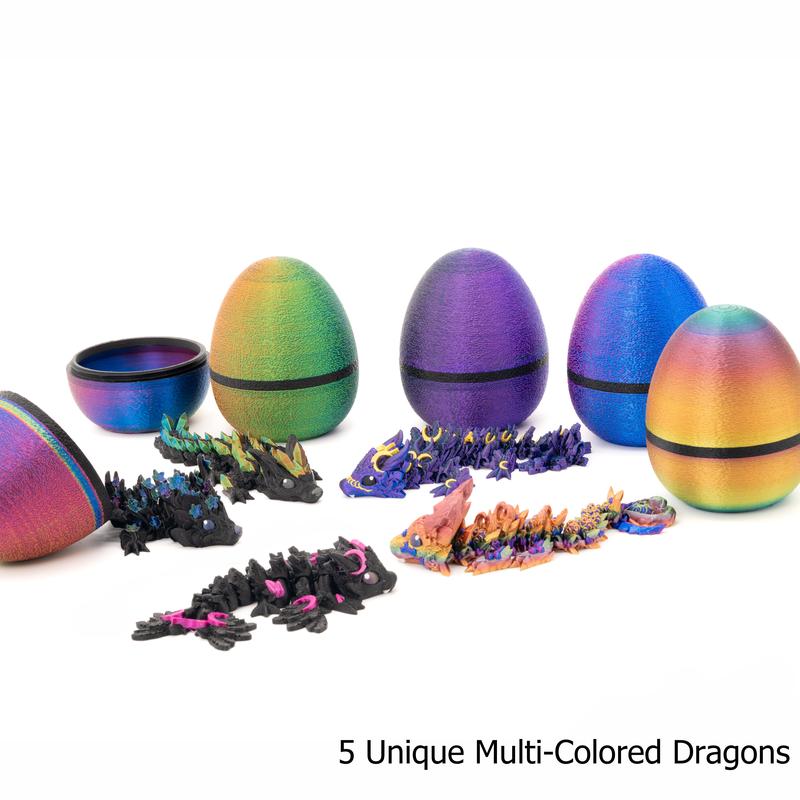 Mini Dragon Egg | 3D Printed Articulating Dragon Figurine with Colorful Egg | Poseable as Home Decor, Desk Decor, or Desk Fidget