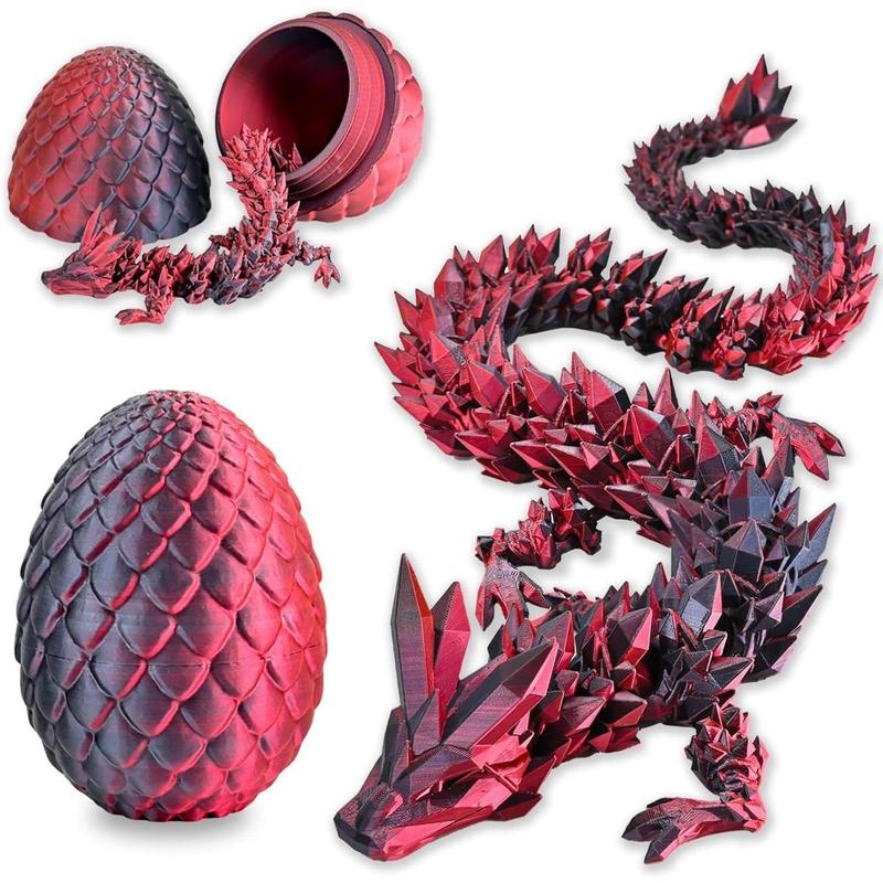 3D Printed Dragon with 3D Printed Dragon Eggs, Articulated 3D Dragon Toys, 3D Dragon Eggs with Dragon Inside, Crystal Dragon Red Blue