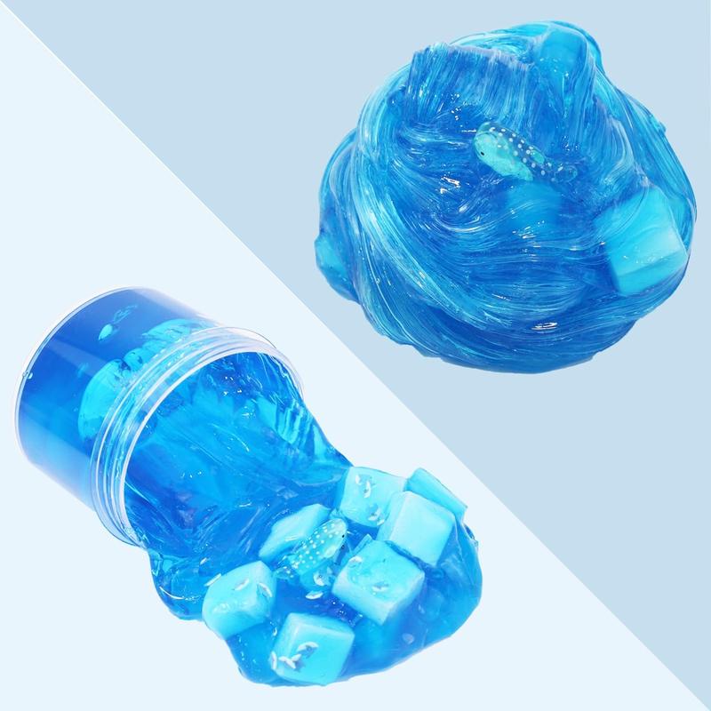 5 Pack Clear Jelly Cube Slime Kit, with Cute Charms Crystal Slime Kit Super Soft and Non-Sticky,Rich Colors Stress Relief Toy for Girls and Boys