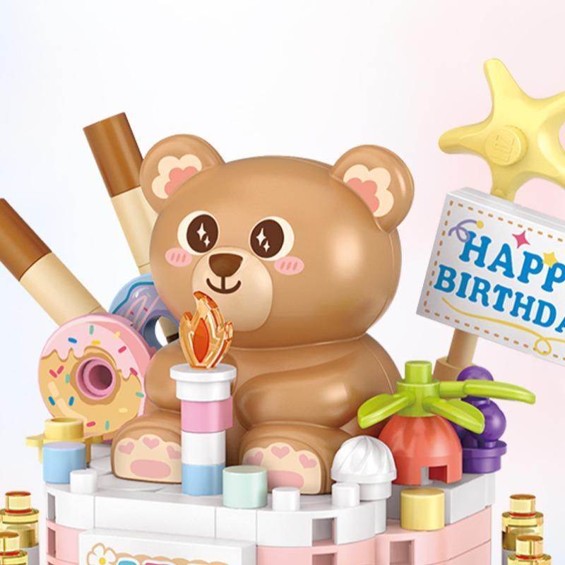 Cartoon Bear Cake Design Mini Building Block, 370pcs set Mini Bricks Toy For Boys Girls, Party Favors, Creative Model Toy