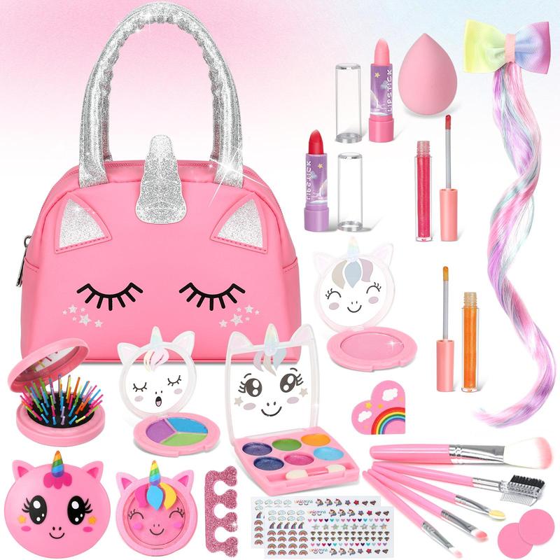 Unicorn Design Makeup Toy, 25pcs set Washable Makeup Toy Set, Pretend Play Makeup Toy, Birthday Gift