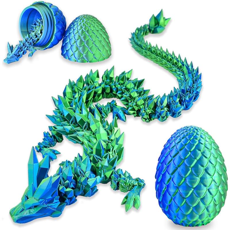 3D Printed Dragon with 3D Printed Dragon Eggs, Articulated 3D Dragon Toys, 3D Dragon Eggs with Dragon Inside, Crystal Dragon Red Blue