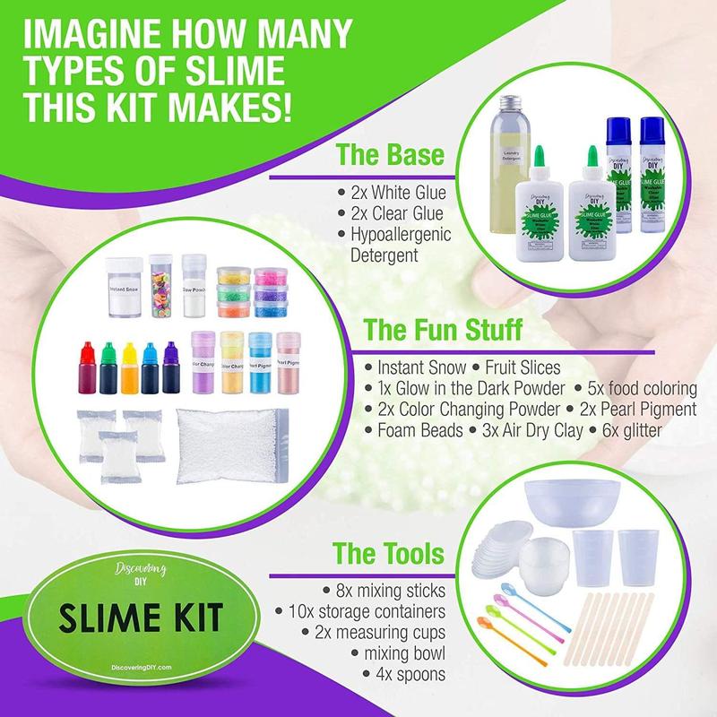 Discovering DIY Slime Kit for Girls and Boys - 52-Piece Slime Making Kit for Kids w Craft Supplies - Makes Unicorn, Cloud, Butter, Galaxy, Mermaid and Slime for Kids