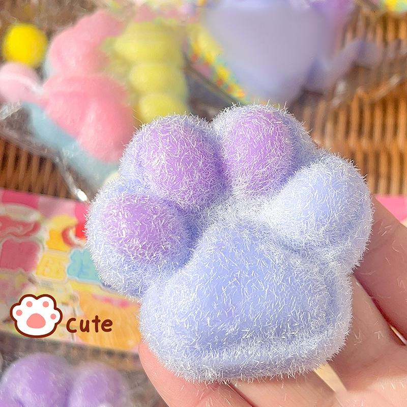 Mochi Taba Squishy Cat Paw With Flocking New Fidget Toy Kawaii Plush TPR Cat Paw Soft Relief Relax Toys