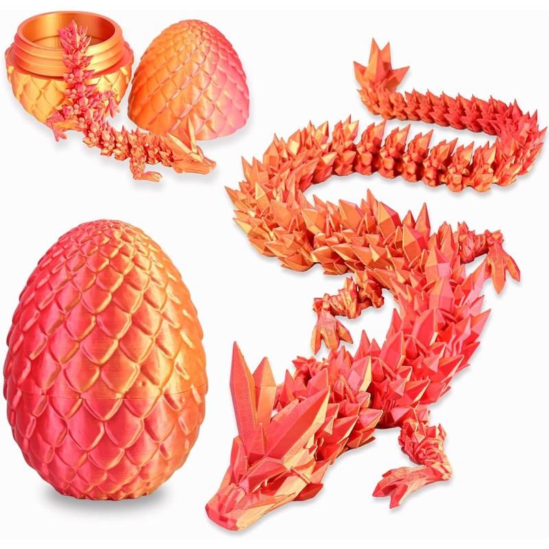 3D Printed Dragon with 3D Printed Dragon Eggs, Articulated 3D Dragon Toys, 3D Dragon Eggs with Dragon Inside, Crystal Dragon Red Blue