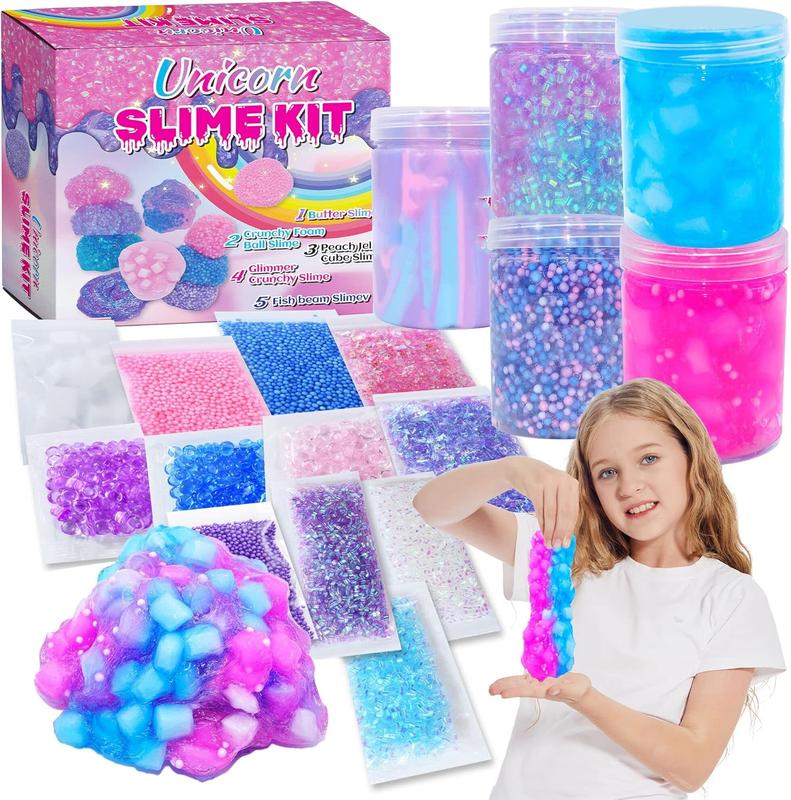 Christmas gift for kids Unicorn Slime Kit for Girls 4-12 - Makes Butter, Candy Confetti, Glimmer, Foam Jelly Cubes - Party Favors for Kids