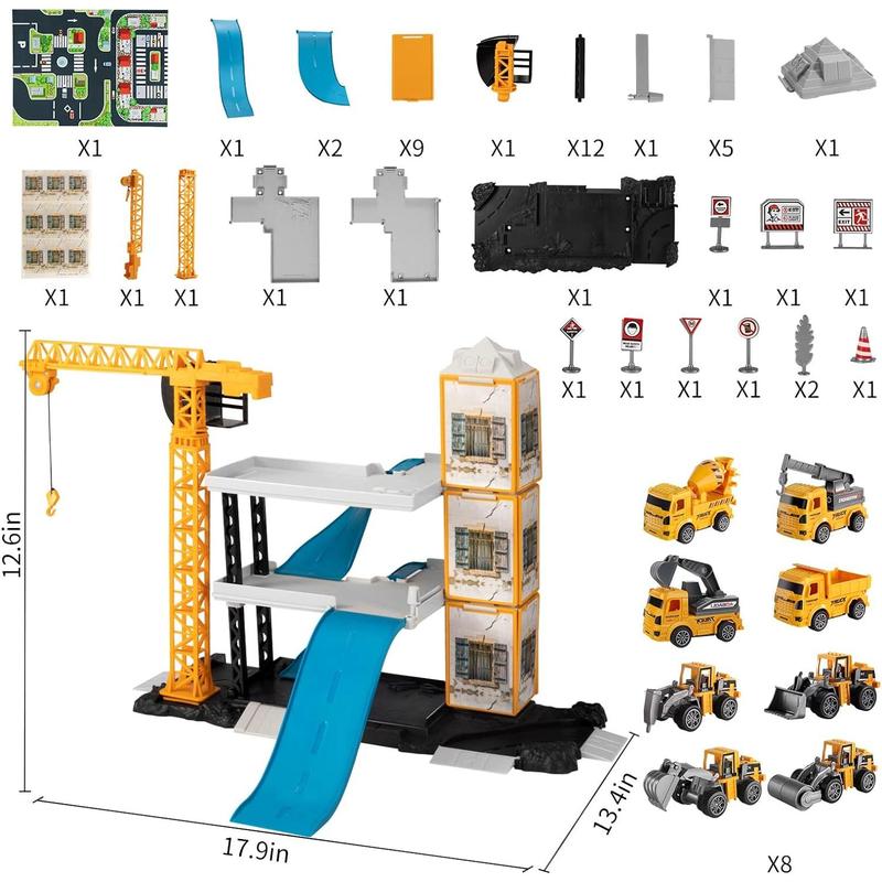 TEMI Construction Truck Toys for 3 4 5 6 Year Old Boys, 60PCS Kids Engineering Trucks Vehicle w Tractor, Crane, Dump, Excavator and Map, Birthday Gift Toys for Girls Children Toddlers