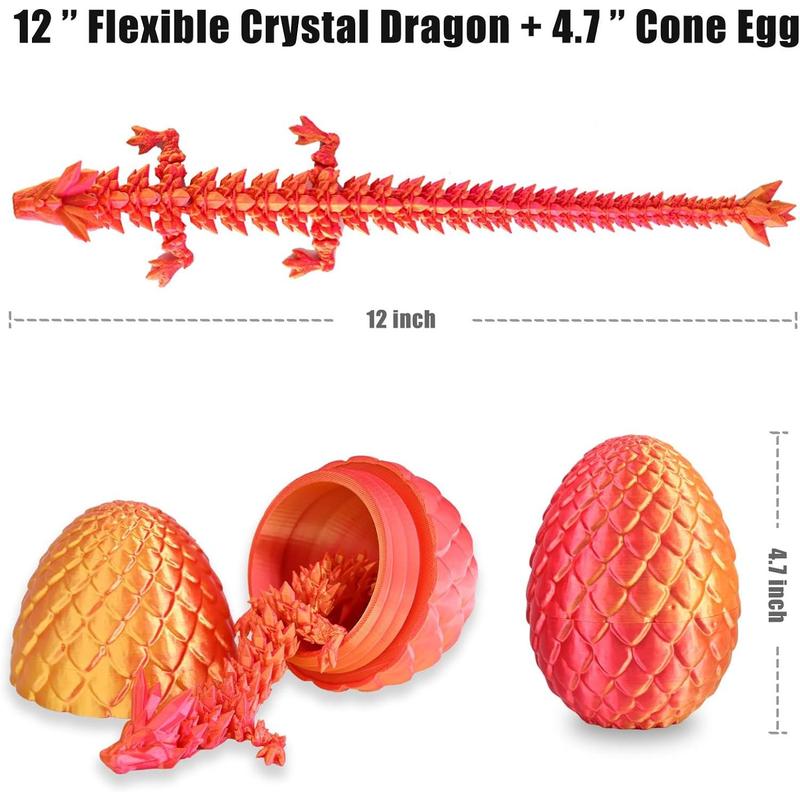 3D Printed Dragon with 3D Printed Dragon Eggs, Articulated 3D Dragon Toys, 3D Dragon Eggs with Dragon Inside, Crystal Dragon Red Blue