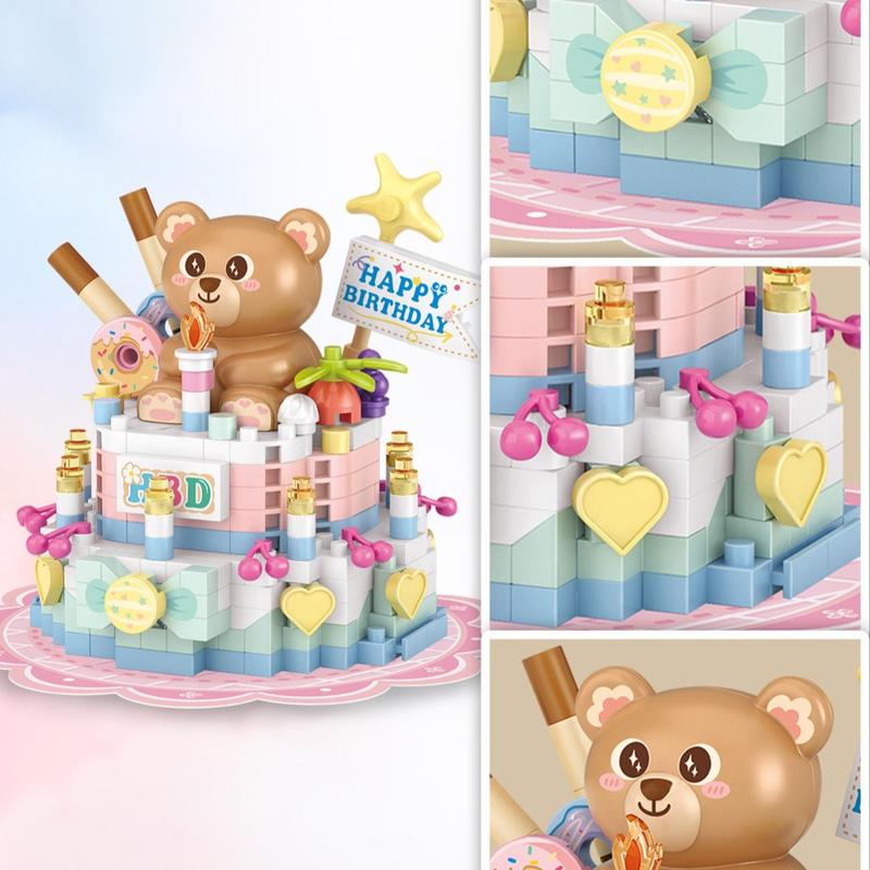 Cartoon Bear Cake Design Mini Building Block, 370pcs set Mini Bricks Toy For Boys Girls, Party Favors, Creative Model Toy