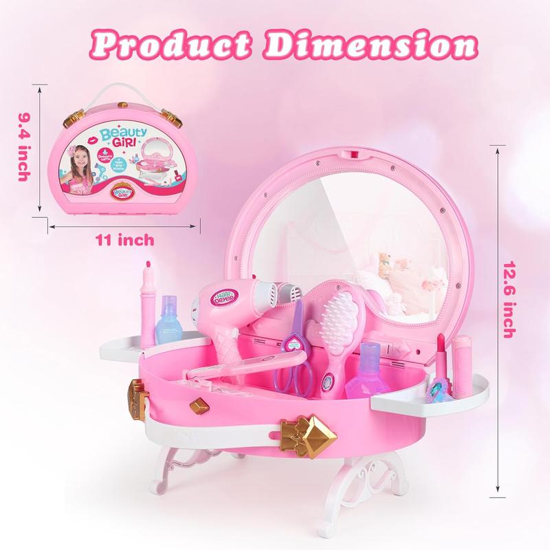 Little Princess Toddler Vanity Set, Portable Makeup Kits with Lights and Music & Real Mirror & Multiple Accessories, Best Birthday Christmas Festival Gift for Girls 3-7 Year Old Toddlers 1-3