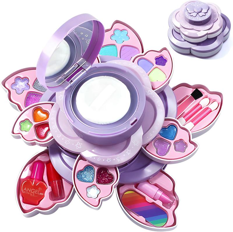 Christmas Kids Makeup Sets for Girls, Real Washable Play Makeup Set for Kids with Mirror, Non Toxic Children Princess Birthday Gift