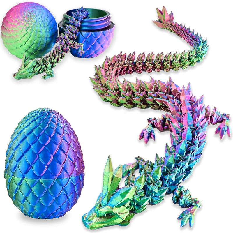 3D Printed Dragon with 3D Printed Dragon Eggs, Articulated 3D Dragon Toys, 3D Dragon Eggs with Dragon Inside, Crystal Dragon Red Blue