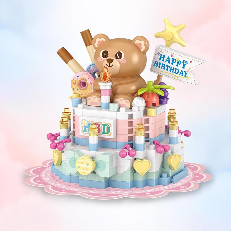 Cartoon Bear Cake Design Mini Building Block, 370pcs set Mini Bricks Toy For Boys Girls, Party Favors, Creative Model Toy