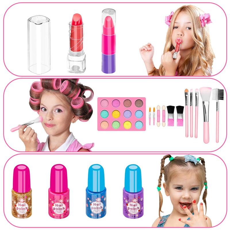 58 Pack Kids Makeup Kit for Girl, Princess Toys Real Washable Cosmetic Set with Mirror, Play Make Up Birthday Gifts for 3-12 Years Old Kid