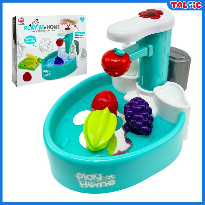 Talgic Hand Sensor Control Sink Kids Playset Kitchen Sink Toys, Running Water Pretend Play Wash Up Kitchen Sets With Water Faucet & Drain Feature- Great Gift for Boys Girls