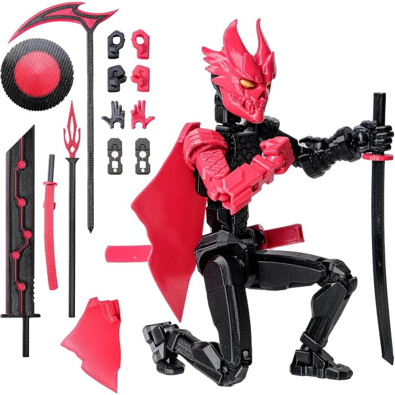 (Assembly Completed Dummy 20 Action Figure, 8.1 inches, Strong Magnetic Accessories, 10 in 1, 3D Printed Robot Multi-Jointed Movable,Oni Warrior Series, Black