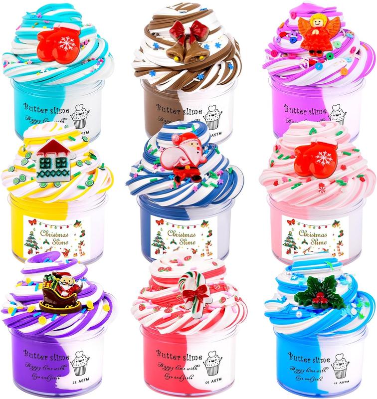 Christmas  gift 9 Pack Dual Color Butter Slime Kit,Super Soft and Non-Sticky Christmas Stocking Fillers,Cute and Cheap Bought as a Gift.DIY Slime Kit for Girls Boys, Kids Party Favors Slime Putty Toy