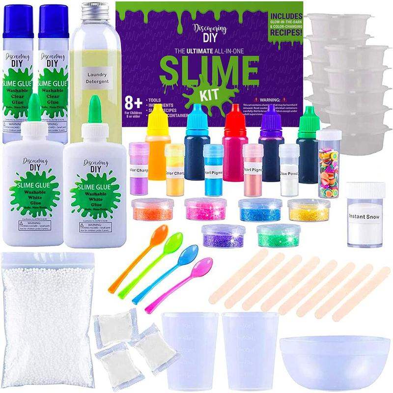 Discovering DIY Slime Kit for Girls and Boys - 52-Piece Slime Making Kit for Kids w Craft Supplies - Makes Unicorn, Cloud, Butter, Galaxy, Mermaid and Slime for Kids