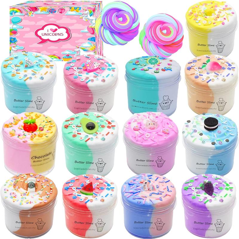 Christmas gift 13 Pack Unicorn Dual Color Butter Slime Kit,Soft & Non-Sticky,DIY Slime Toys for Kids,Very Suitable Birthday Gifts for Girls and Boys,Party Favors