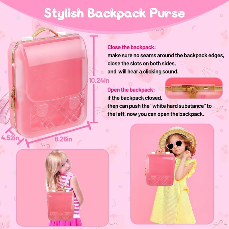 Backpack Purse Play Set for Little Girls, My First Purse Toy with Camera, Earphone, Smartphone, Makeup Set, Sunglasses, Wallet, Car Keys, Credit Cards, Play Money