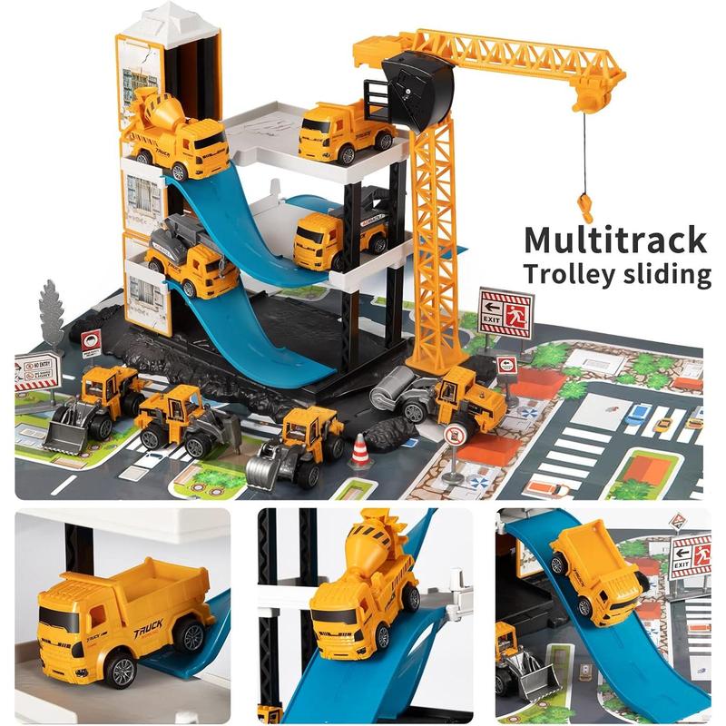 TEMI Construction Truck Toys for 3 4 5 6 Year Old Boys, 60PCS Kids Engineering Trucks Vehicle w Tractor, Crane, Dump, Excavator and Map, Birthday Gift Toys for Girls Children Toddlers