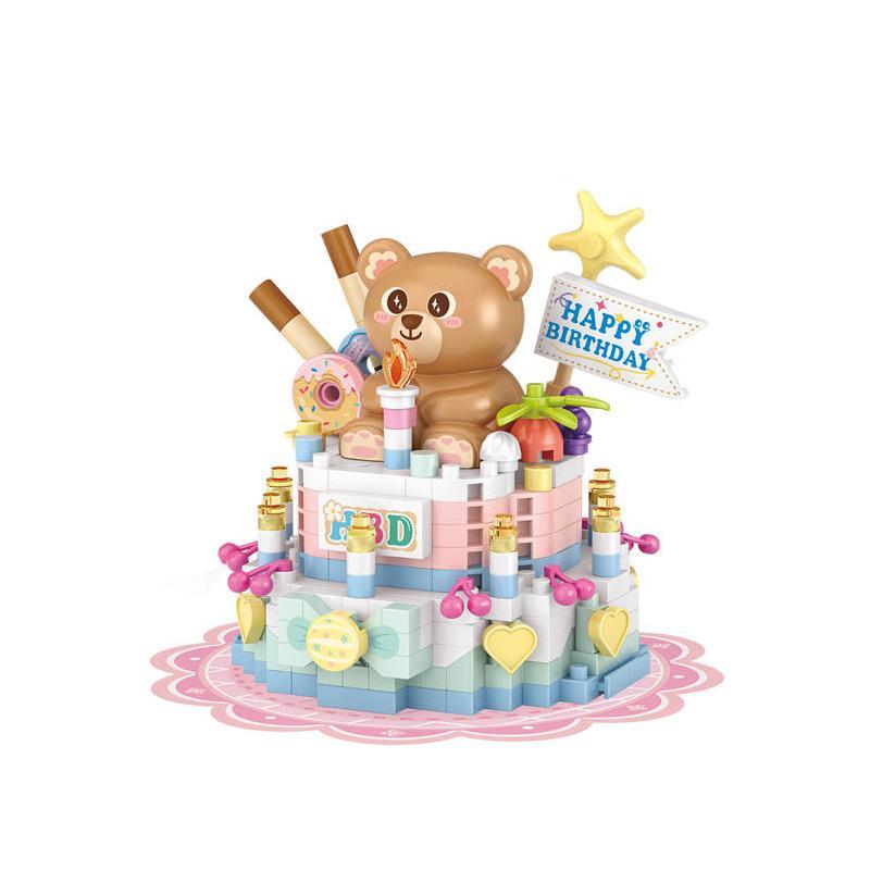 Cartoon Bear Cake Design Mini Building Block, 370pcs set Mini Bricks Toy For Boys Girls, Party Favors, Creative Model Toy