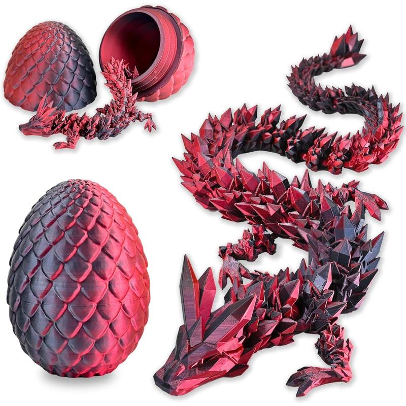 3D Printed Dragon with 3D Printed Dragon Eggs, Articulated 3D Dragon Toys, 3D Dragon Eggs with Dragon Inside, Crystal Dragon Red Blue