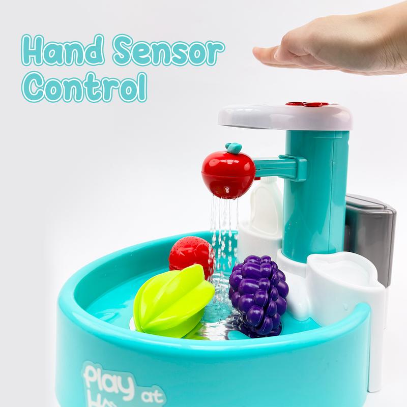 Talgic Hand Sensor Control Sink Kids Playset Kitchen Sink Toys, Running Water Pretend Play Wash Up Kitchen Sets With Water Faucet & Drain Feature- Great Gift for Boys Girls