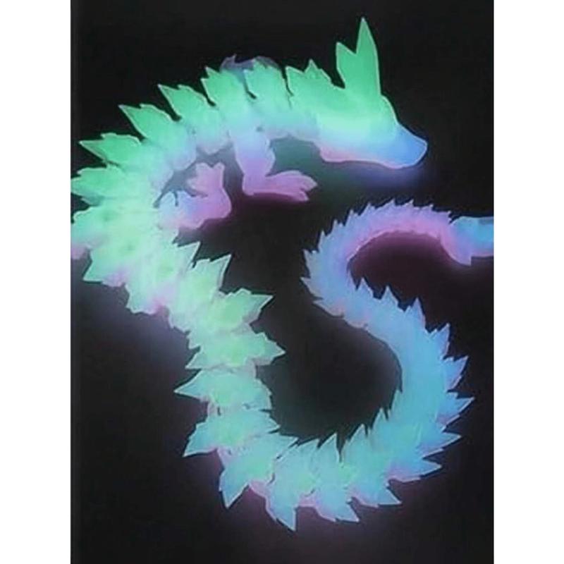 New Night Glow 3D Printed 30cm Crystal Dragon Pendant With Flexible Joints, Creative Decompression Toy (Glows When Exposed To Sunlight Or Light)