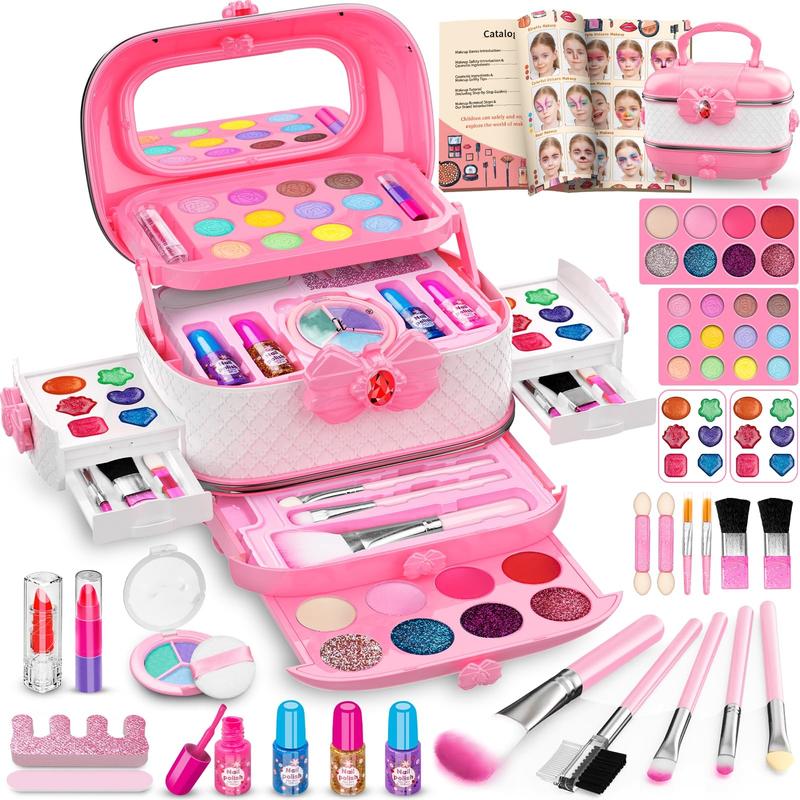 58 Pack Kids Makeup Kit for Girl, Princess Toys Real Washable Cosmetic Set with Mirror, Play Make Up Birthday Gifts for 3-12 Years Old Kid