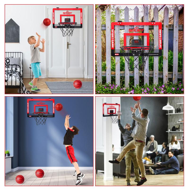 Indoor Outdoor Mini Basketball Hoop with Scoreboard, Over the Door Portable Basketball Hoop Set, Indoor Basketball Game Toy for Kids & Adults