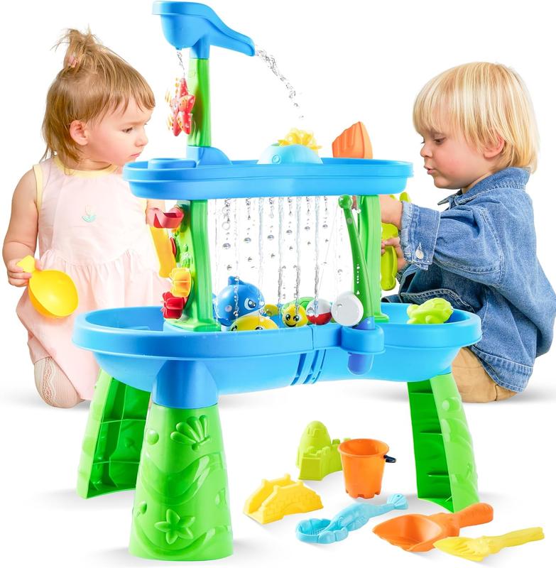  Water Table for Kids, 3-Tier Water Sand Table Outdoor Play Toys for Kids Boys Girls, Includes 18 Pcs Water & Sand Accessories, Ideal for Summer Beach Backyard Park Activities