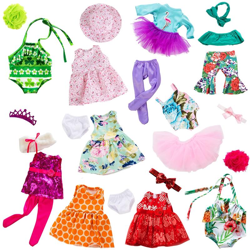 24 Pcs American Doll Clothes for 18 inch Doll Clothes and Accessories - Doll Clothing Outfits Dress Swimsuits Tights for 18 Inch Dolls