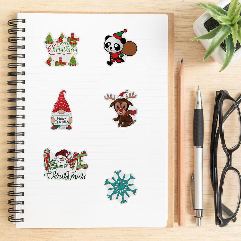 Christmas Themed Sticker, 100pcs set Self Adhesive Decorative Sticker, DIY Decals for Water Bottle Laptop Phone Case Scrapbooking Journal Making