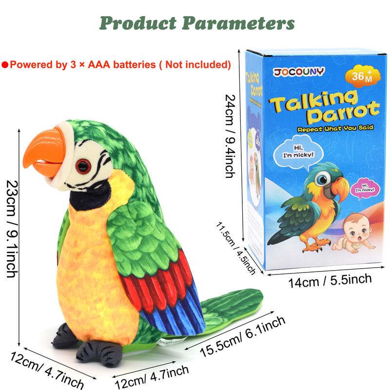 Toddler Toys - Talking Parrot Repeats What You Said, Interactive Toy Electronic Stuffed Animals Plush Pet Doll for Babies Kids Boys Girls Party Birthday Christmas Day Gifts